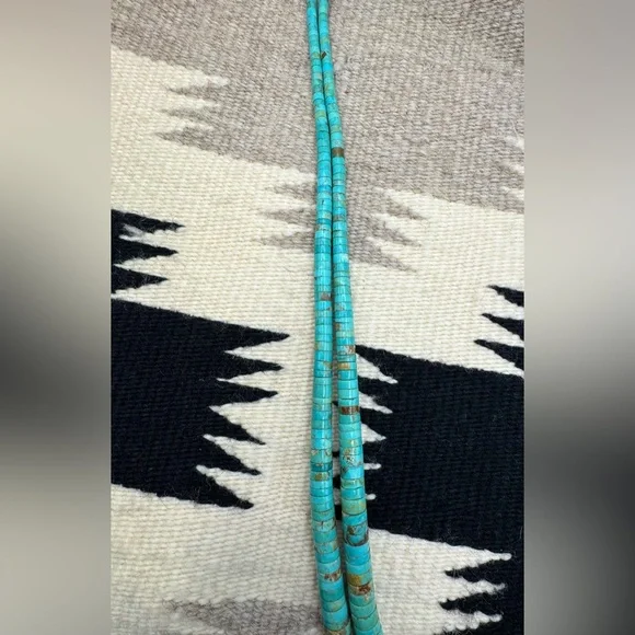 Native American Sterling Silver Natural Turquoise Heishi Bead Necklace - Picture 4 of 5